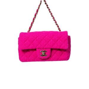 Chanel Tweed Quilted Interlocking CC Logo Mini Flap Bag Fuschia